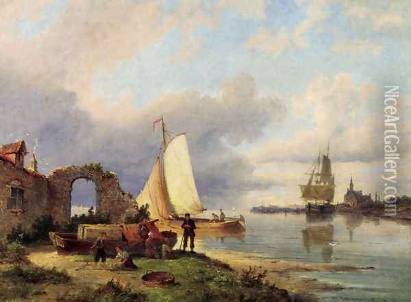 On The Spaarne, Haarlem Oil Painting - Pieter Christian Dommerson