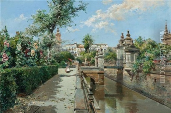 Der Wassergraben Neben Der Universitat Von Sevilla Oil Painting - Manuel Garcia y Rodriguez