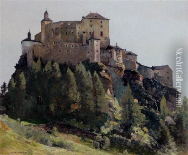 Schloss Tarasp Von Der Wiese Aus Oil Painting - Eugen Felix Prosper Bracht