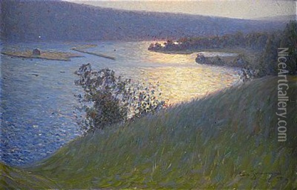 Soldis Over Norrlandskt Alvlandskap Oil Painting - Carl (August) Johansson