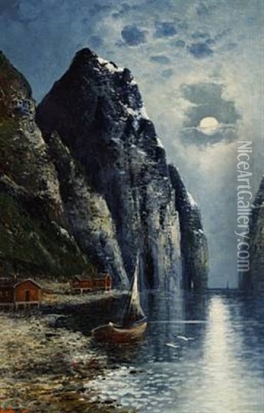 Views Of Norwegian Fiords (pair) Oil Painting - Olav Brysterp