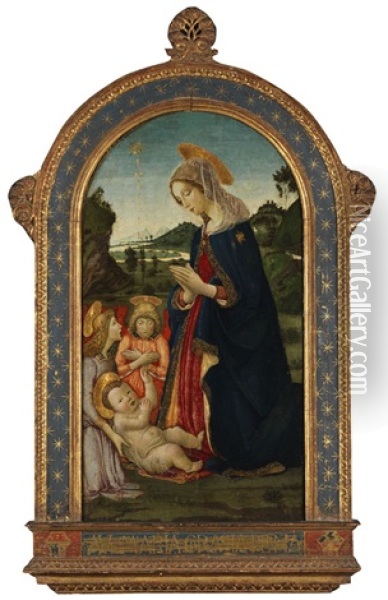 Anbetung Mariens Mit Zwei Engeln Oil Painting - Francesco Botticini