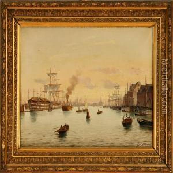 Harbour Scene From Copenhagen Oil Painting - Carl Johan Neumann