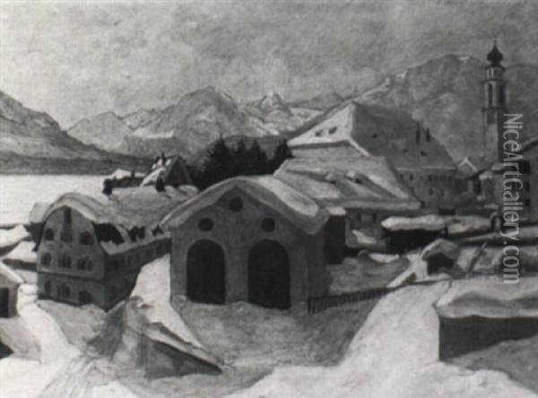 Gebirgsdorf Im Winter Oil Painting - Carl Friedrich Felber