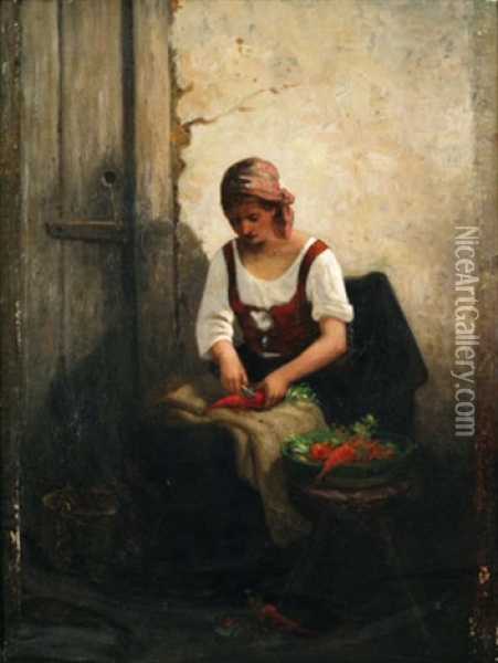 Woman Peeling Vegetables Oil Painting - Alphonse Hirsch
