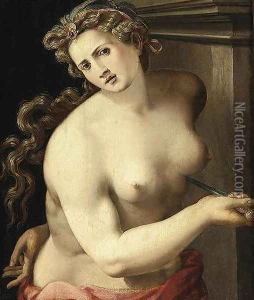 Lucretia 1540s Oil Painting - Michele di Ridolfo del Ghirlandaio (see Tosini)