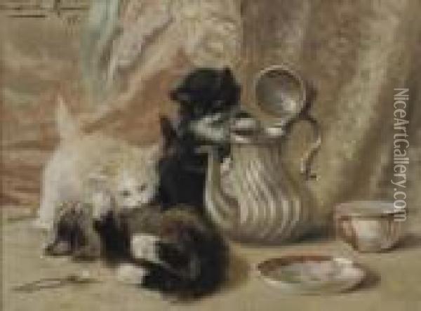 Verstoorde Theevisite: Tea Time Oil Painting - Henriette Ronner-Knip