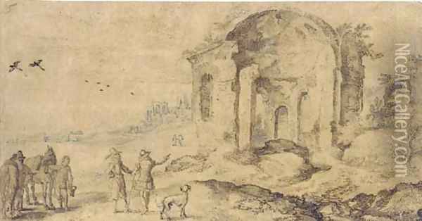 View of the ruins at Pozzuoli with travellers on a road Oil Painting - Jan The Elder Brueghel