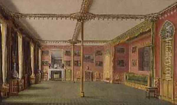 The Red Drawing Room from Views of the Royal Pavilion Oil Painting - John Nash