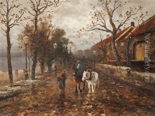 On The Way To The City Oil Painting - Emil Barbarini