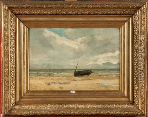 Barque Echouee En Bord De Mer Oil Painting - Louis Artan De Saint-Martin