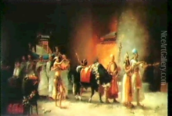 Study For The Procession Of                                 The Sacred Bulls Apis Oil Painting - Frederick Arthur Bridgman