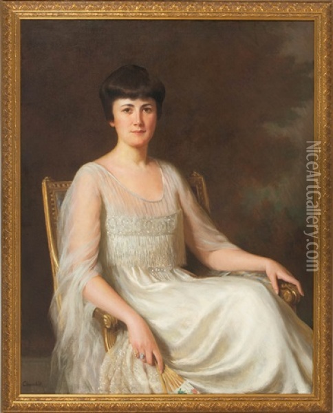 Portrait Of A Lady Holding A Fan Oil Painting - William Worcester Churchill