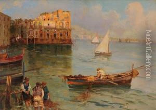 Scorcio Di Napoli Sullo Sfondo Di Palazzo Donnanna Oil Painting - Giuseppe Giardiello