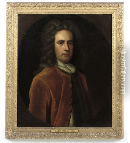 Portrait Of Sir John Jacob In A Burgundy Coat And A Breastplate Oil Painting - Enoch Seeman