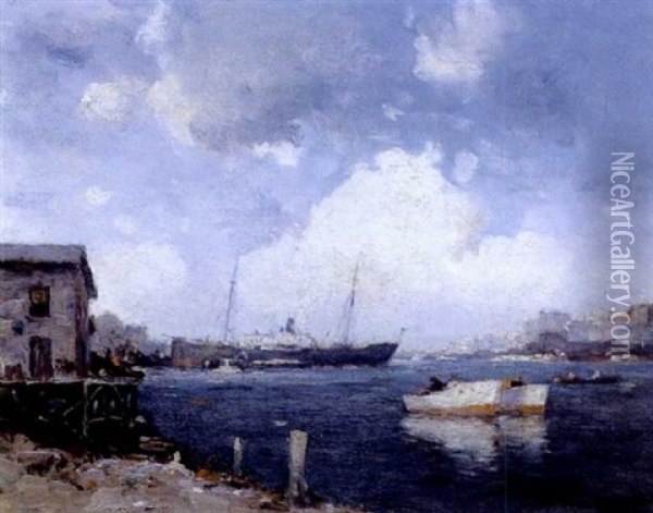 New York From Hoboken Oil Painting - Gustav Wolff