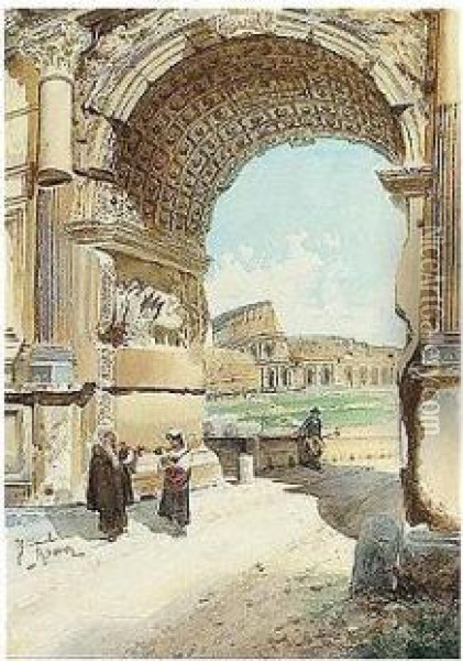 Arch Of Titus; Roman Street Oil Painting - Federico Schianchi