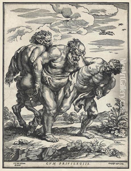 Silenus Accompanied By A Satyr And A Faun Oil Painting - Christoffel Jegher