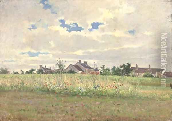 Cottages in summer pasture Oil Painting - Gustave Garaud