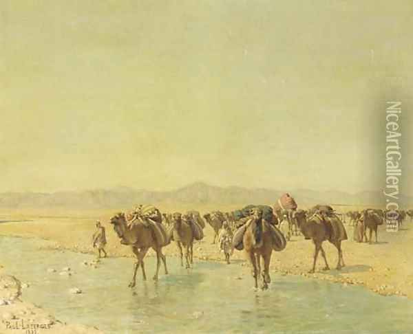An Arab Caravan Oil Painting - Jean Baptiste Paul Lazerges