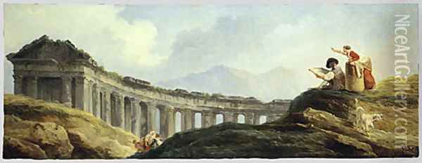 A Colonnade in Ruins overdoor Oil Painting - Hubert Robert