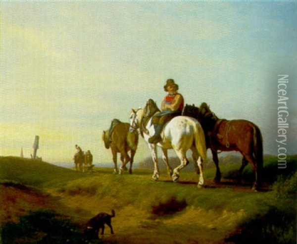 Bauern Mit Pferden Bei Der Heimkehr Oil Painting - Louis (Ludwig) Braun