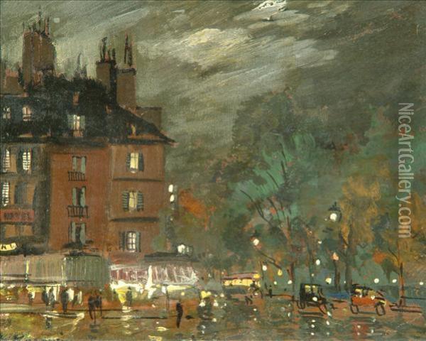 Parisien Street Scene By Night Oil Painting - Konstantin Alexeievitch Korovin