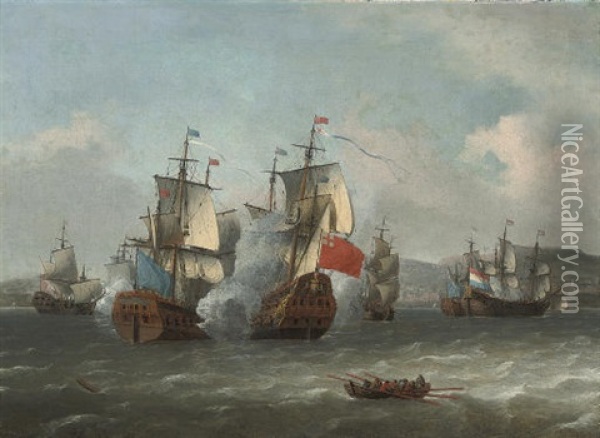 The Battle Of Leghorn, 4th March 1653, During The First Anglo-dutch War Oil Painting - Aernout (Johann Arnold) Smit
