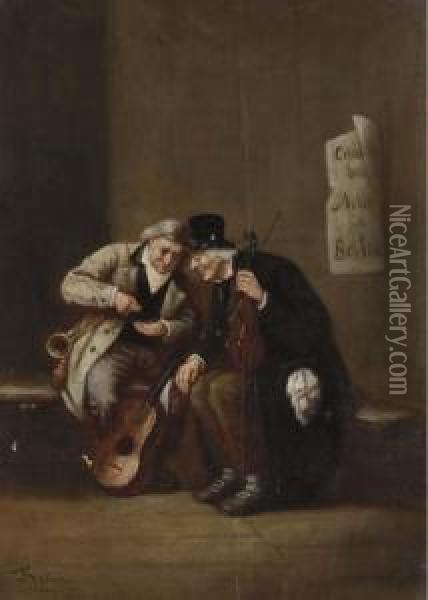 Musicians Counting Their Earnings Oil Painting - Joseph Von Keller