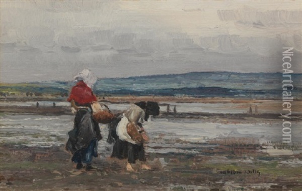 A Grey Day On The Beach Oil Painting - William Page Atkinson Wells