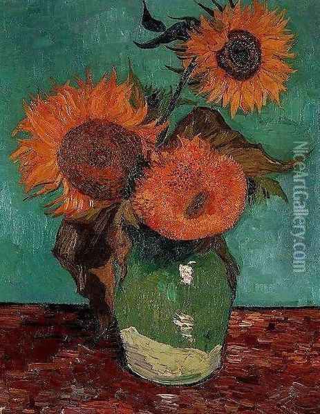 Three Sunflowers In A Vase Oil Painting - Vincent Van Gogh