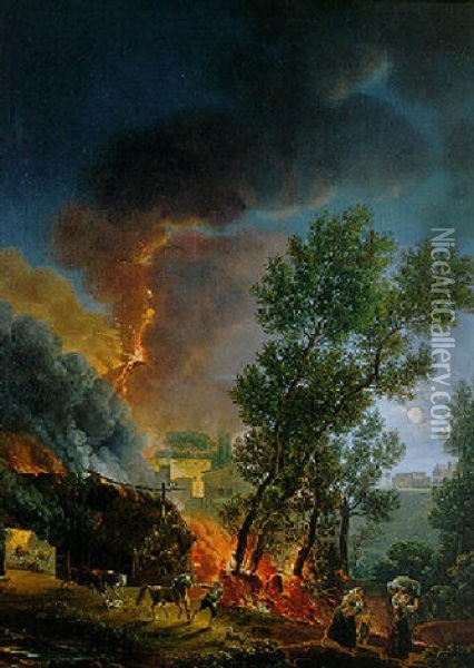 Eruption Of Vesuvius With People Fleeing Oil Painting - Francesco Fidanza