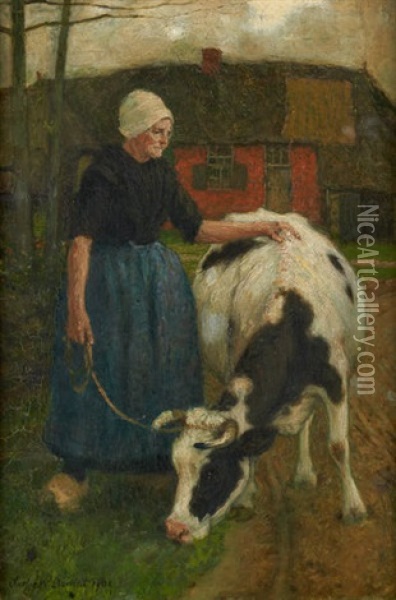 Fermiere Et Sa Vache Oil Painting - Charles William Bartlett