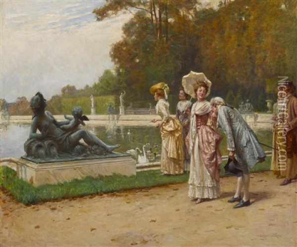 A Walk In The Park Oil Painting - Adrien Moreau
