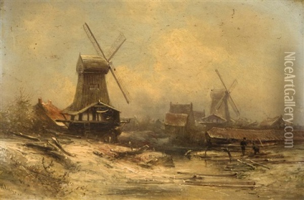 Winterlandschaft Oil Painting - Pieter Lodewijk Francisco Kluyver