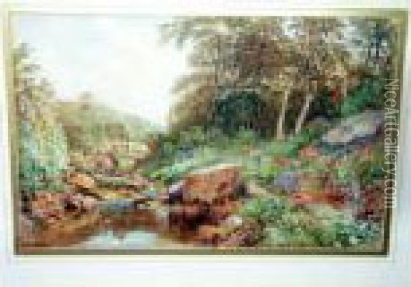 Landscape With Stream And Bridge Oil Painting - George Weatherill