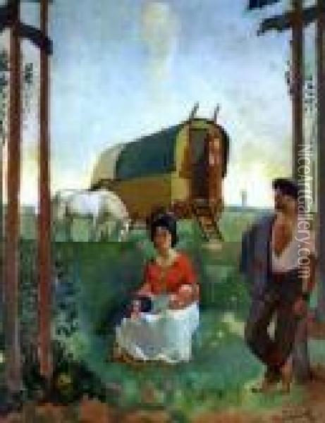 Zigeunerfamilie Oil Painting - Johann Robert Schuerch