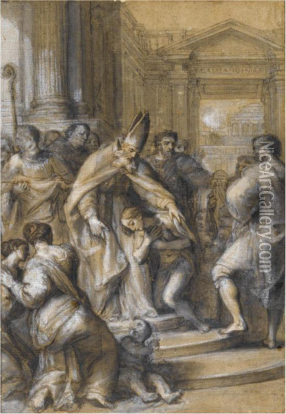 St. Francis Renouncing His Worldly Goods Oil Painting - Pietro Antonio De Pietri