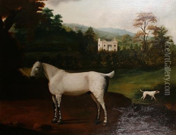 A Grey In A Landscape Oil Painting - Thomas Barker