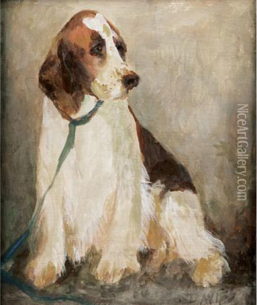Seated Hound Oil Painting - Louise Marie Jeanne Mauduit