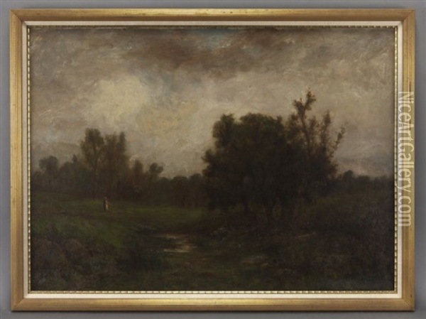 Evening View Of A Woman By A River Oil Painting - George W. Picknell