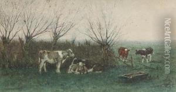 Feeding The Cattle Oil Painting - Jan Martinus Vrolijk