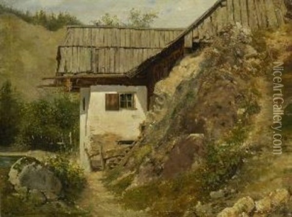 Bauernhaus Oil Painting - Anton (Josef A.) Strassgschwandtner