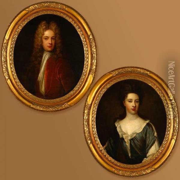 Portraits Of An Aristocratic Couple Oil Painting - Sir Godfrey Kneller