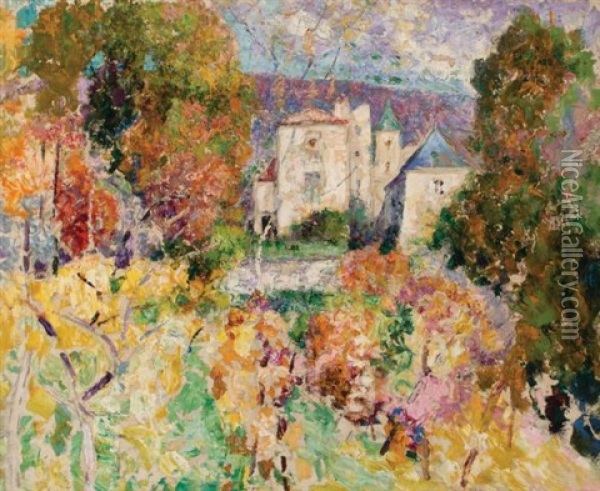 Chateau With Flowering Trees Oil Painting - Victor Charreton