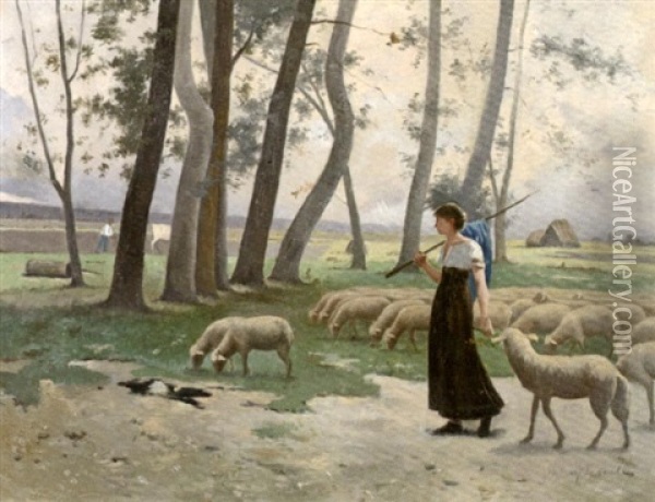 La Gardienne De Moutons Oil Painting - Henry Lerolle