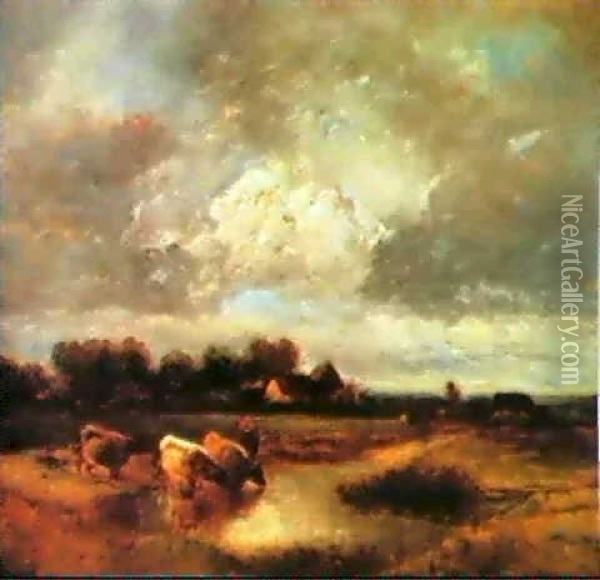 Cattle By A Pond Oil Painting - Jules Dupre