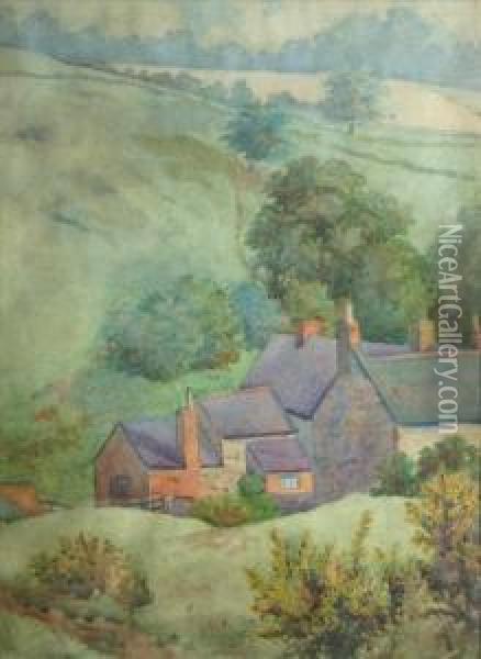 A Farmyard In Acoombe Oil Painting - Tom Clough