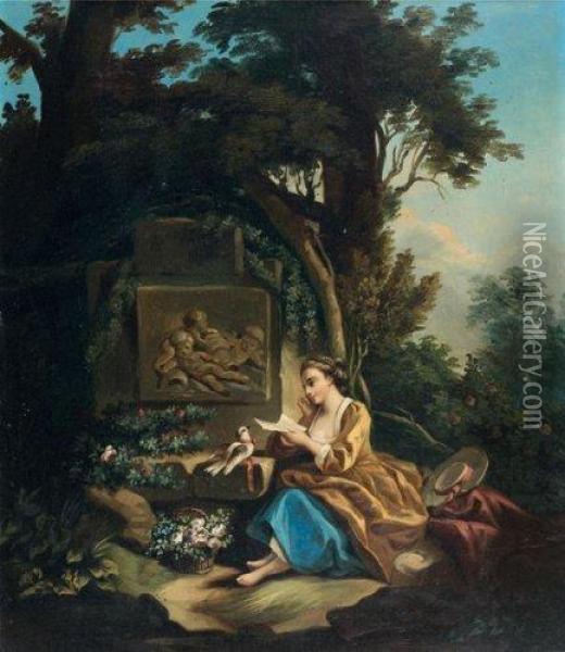 L'amour En Colombe Et La Lettre D'amour Oil Painting - Jean-Baptiste Huet I