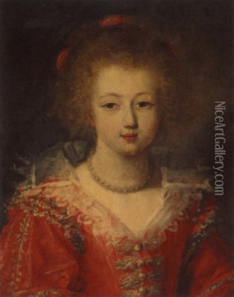Portrait Of A Young Girl Wearing A Red Embroidered Dress And A White Ruff Oil Painting - Frans Pourbus the younger